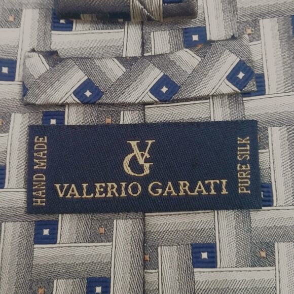 Valerio Garati Pure Silk Necktie Men Handmade Geometric Taupe Gold Black Tie - Picture 5 of 10